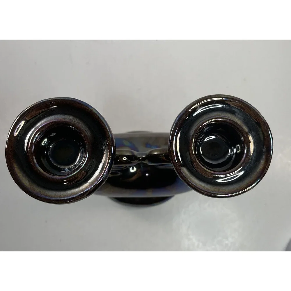 Vintage Double Iridescent Faience Candle Holder 1970s Made In Poland